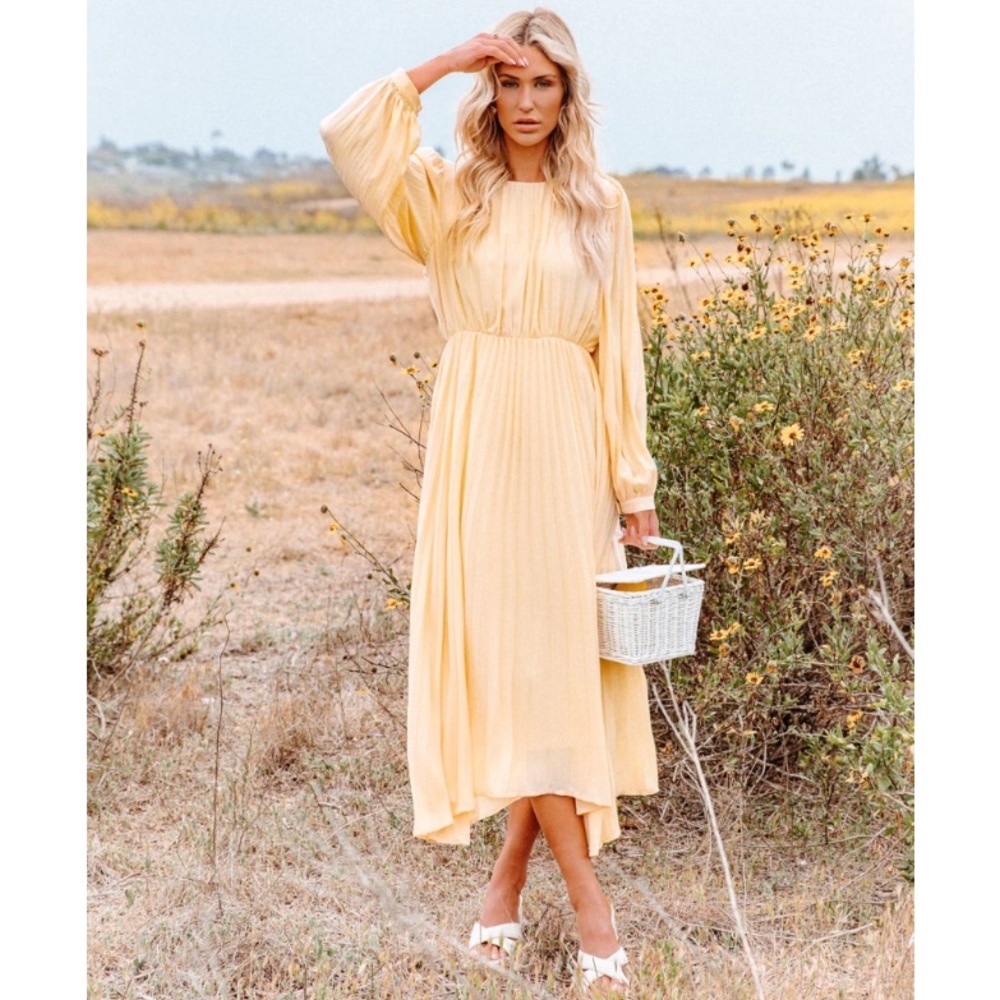 VICI COLLECTION HOPEFUL ROMANTIC PLEATED MIDI DRESS - BUTTERCREAM. Worn once!